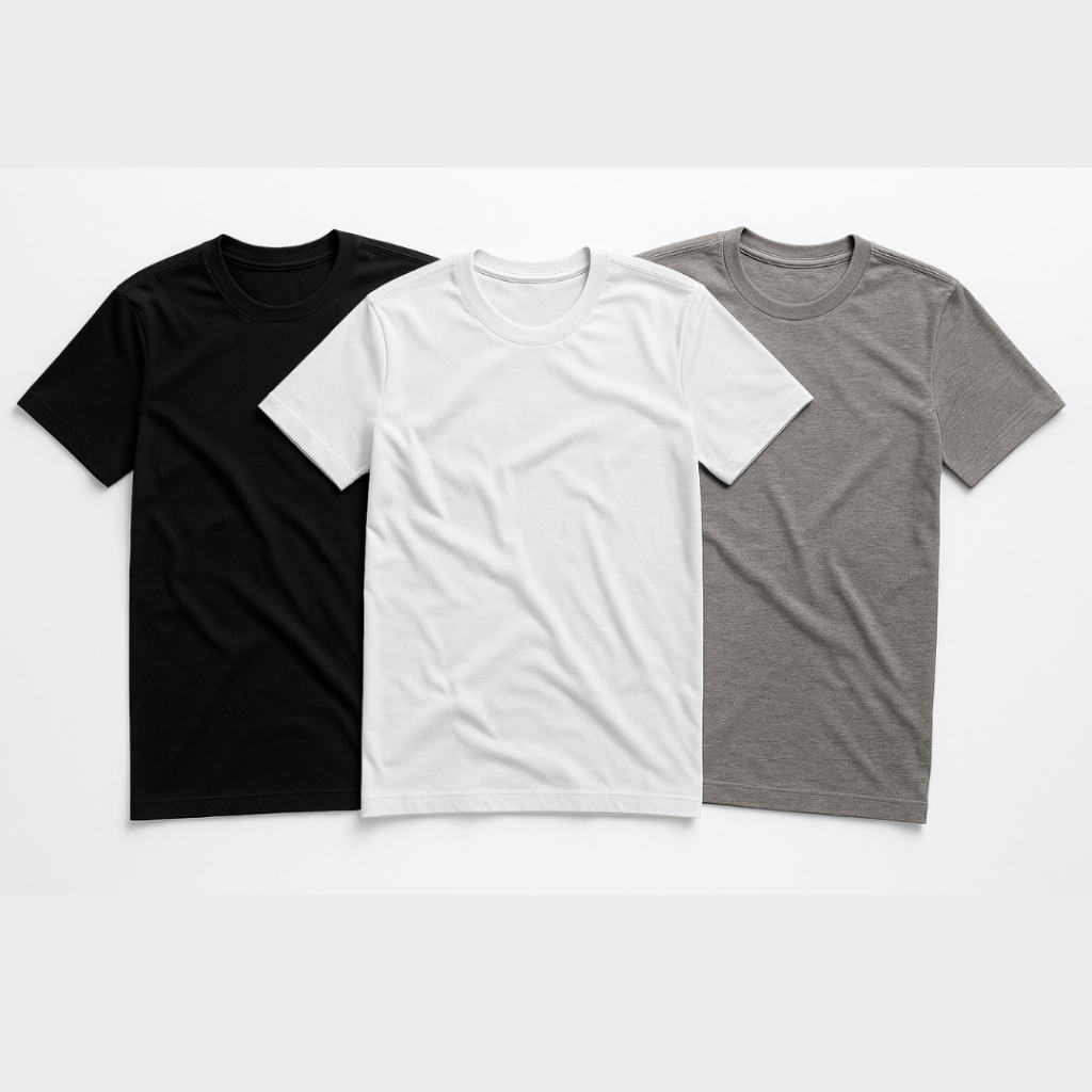 Trio Camisetas Básicas Masculina 100% Algodão Moda Resistente Prática Confortável Preto Branco Cinza
