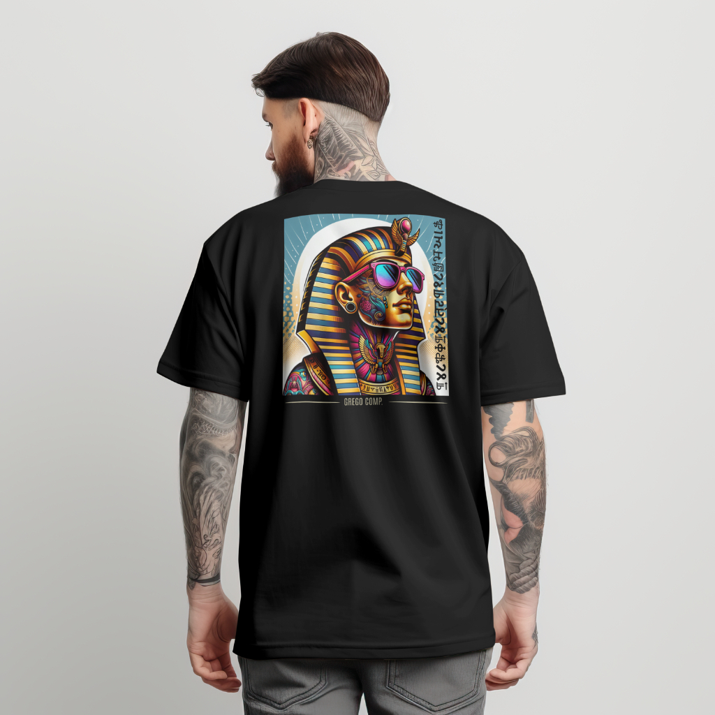Camiseta Estampada Faraó Egito Personalizada 100% Algodão Moda Masculina Malha Reforçada Confortável
