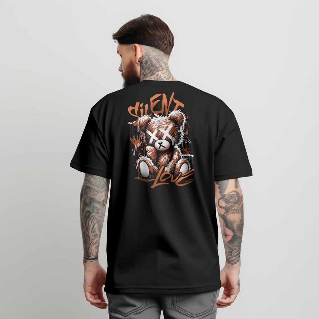 Camiseta Bear Silent Love Urso Teddy Moda Streetwear 100% Algodão Moda Masculina Malha Resistente