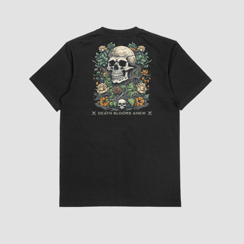 Camiseta Plus Size Necroflora Caveira Floral G1 G2 G3 100% Algodão Moda Masculina Malha Resistente