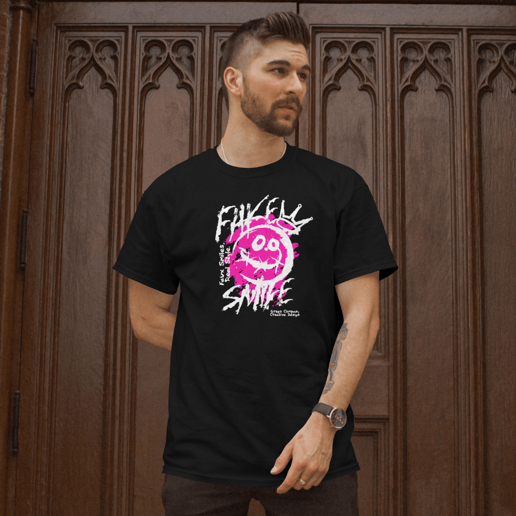 Camiseta Fake Smile Estampa Varias Cores 100% Algodão Moda Masculina Malha Reforçada Confortável