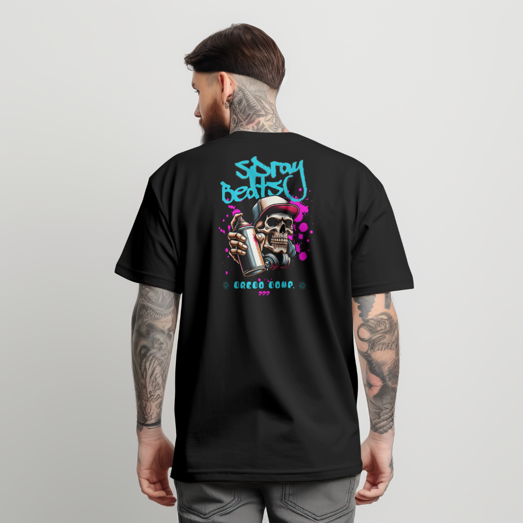 Camiseta Caveira Spray Beats Graffiti Moda Street 100% Algodão Moda Masculina Malha Resistente