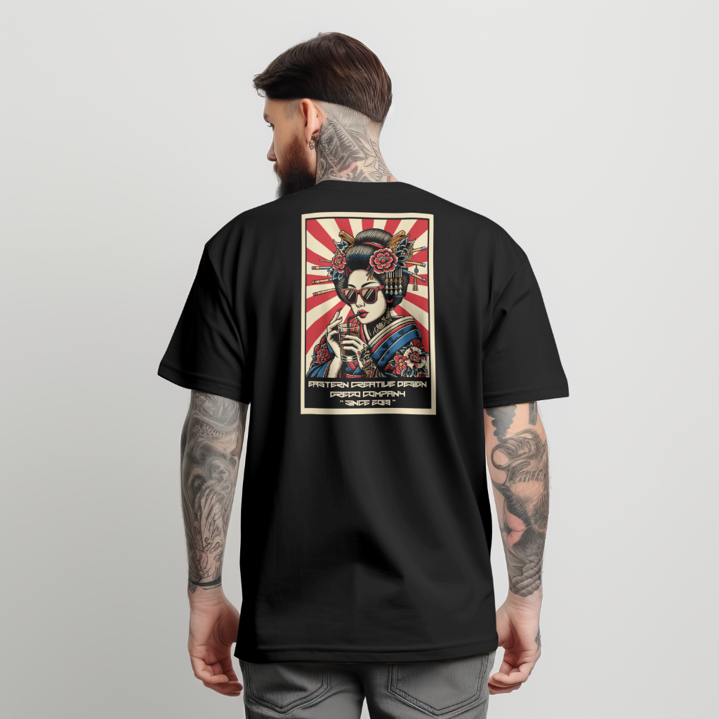Camiseta Sip & Shine Estampada Chinesa Oriental Básica 100% Algodão Moda Masculina Malha Resistente