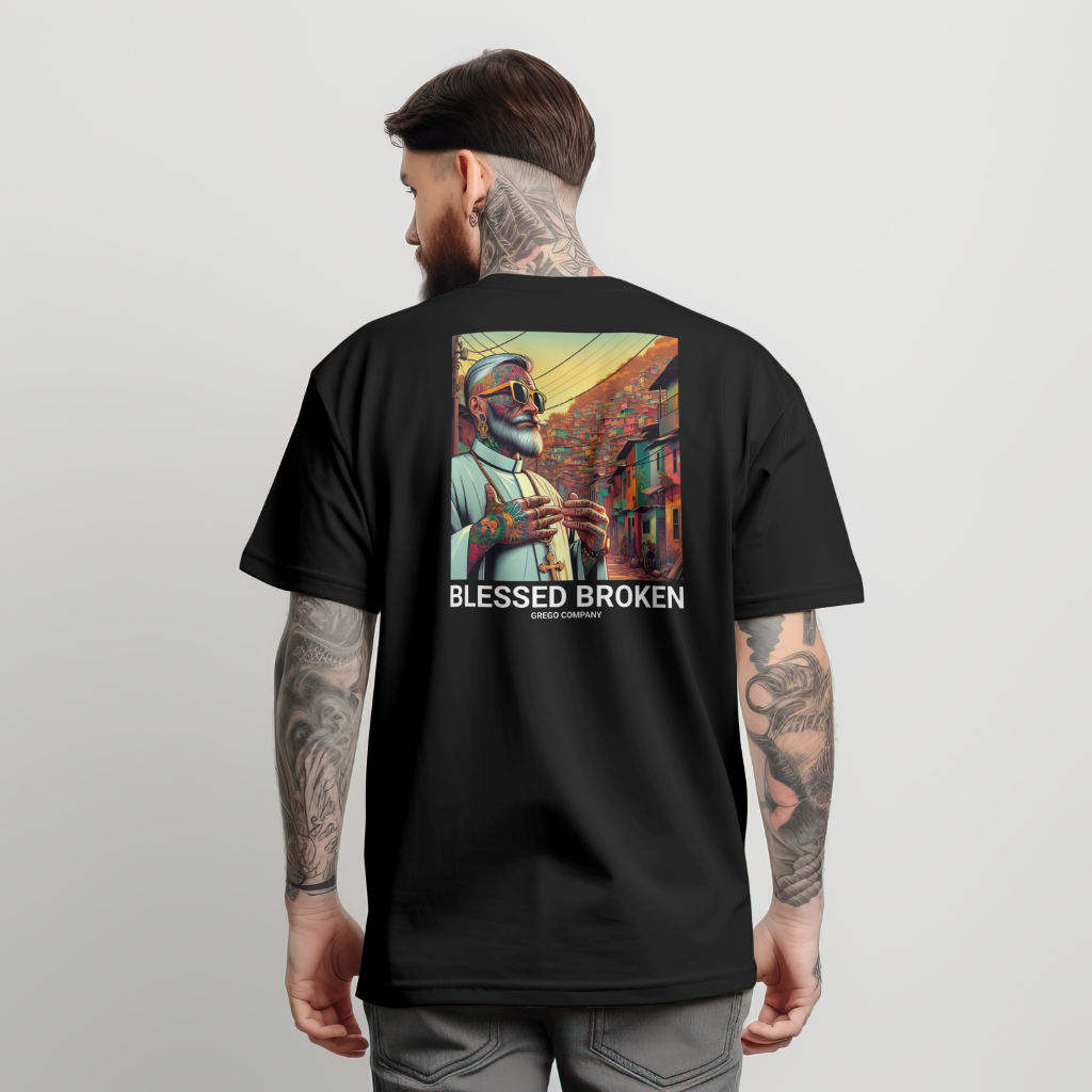 Camiseta  Street Blessed Broken 100% Algodão Moda Praia Moda Masculina Malha Resistente Confortável