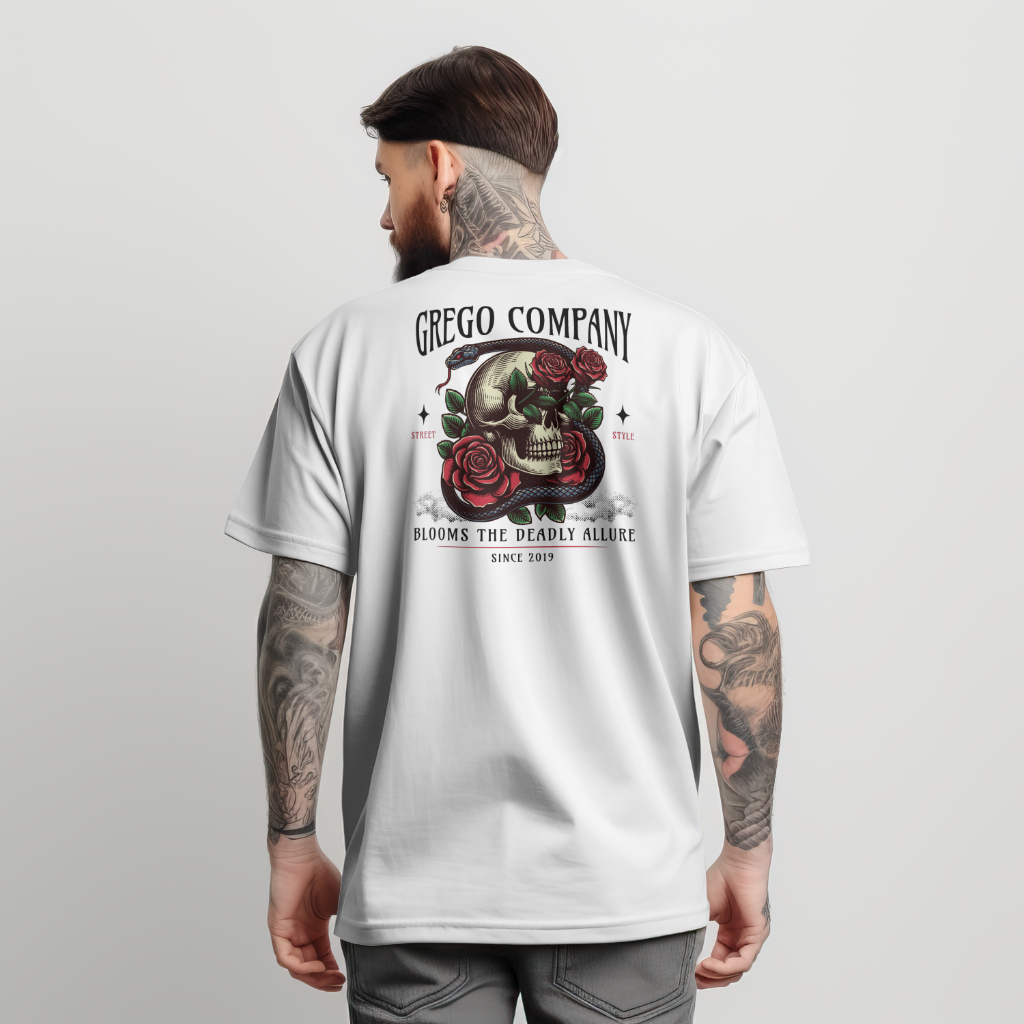 Camiseta Skull Snake Streetwear Camiseta Caveira 100% Algodão Malha Resistente MOda Masculina