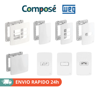 Tomadas 10A/20A , Interruptores Simples/Paralelos , Placa Cega e Linhas Modulares/RJ11 WEG Compose em Oferta na Shopee