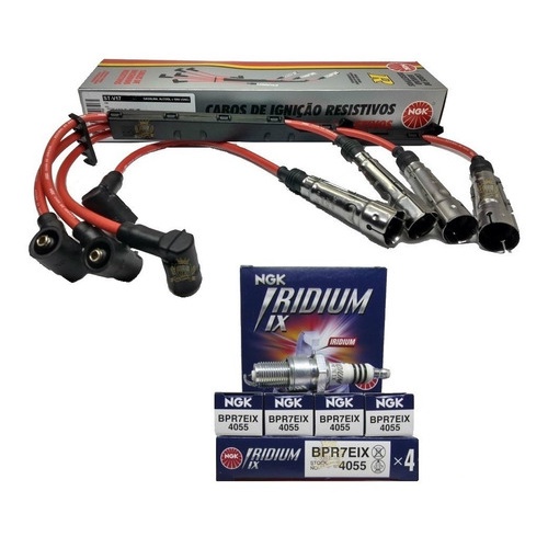 Kit Cabo E Jogo De Velas Iridium Gol 1.0 8v At Mi Álcool Desde 97 Ngk Stv17 + Bpr7eix