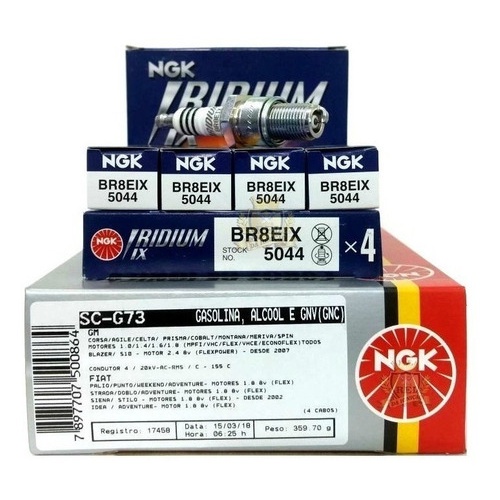 Kit Cabo E Vela Ignição Ngk Iridium Corsa Classic 1.0 8v Vhc ou Vhce Flex Scg73 + Br8eix