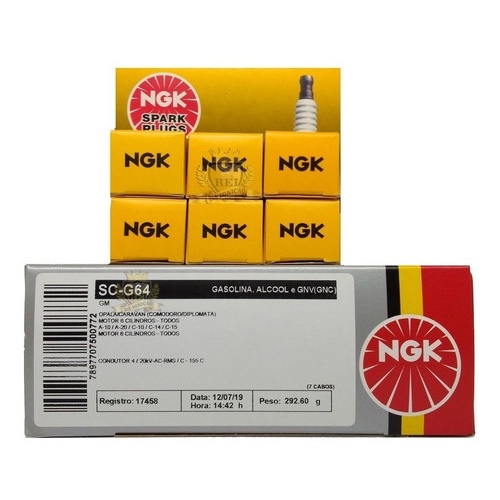 Jogo de Vela Ngk Gpower + Cabo Ignição Opala Caravan Comodoro Diplomata 6cc Gasolina Ngk Scg64 + Bpr5egp