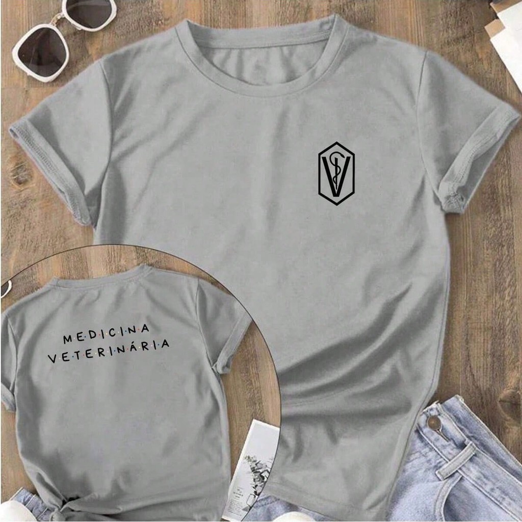 Blusa Casual Unissex Camisetão Feminino Estampas Camiseta Medicina Veterinária 100% Algodão em Oferta na Shopee