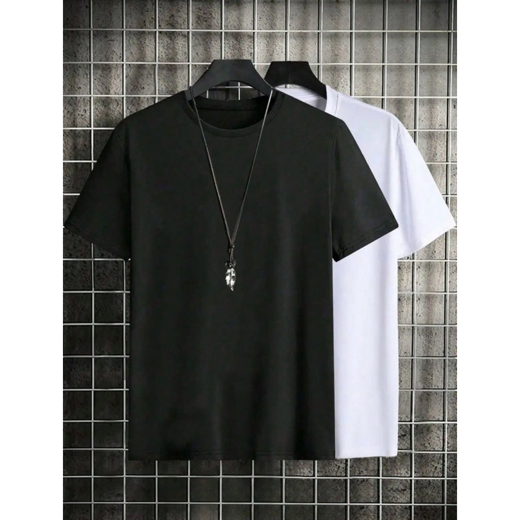 Kit 2 Peças Camiseta Masculina Lisa 100% Algodão 30.1 Penteado Camisa Casual