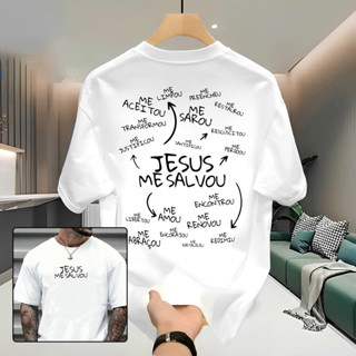 Camiseta Masculina Streetwear 100% Algodão Estampada Jesus Me Salvou Camisa Unissex Premium em Oferta na Shopee
