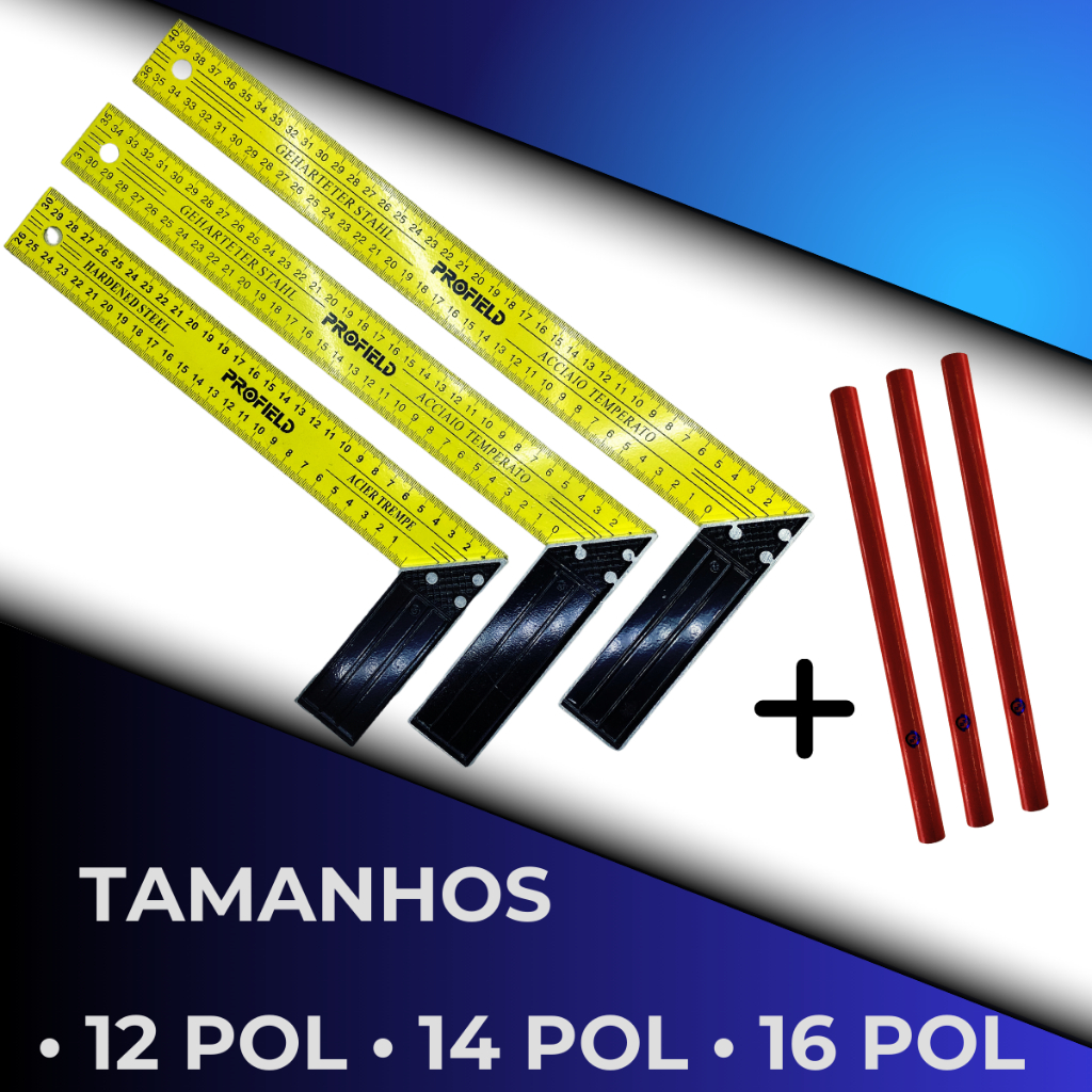 Esquadro Aço Temperado 16", 12" Polegadas 40cm, 30cm Régua Metálica Marcenaria, Carpinteiro Medições