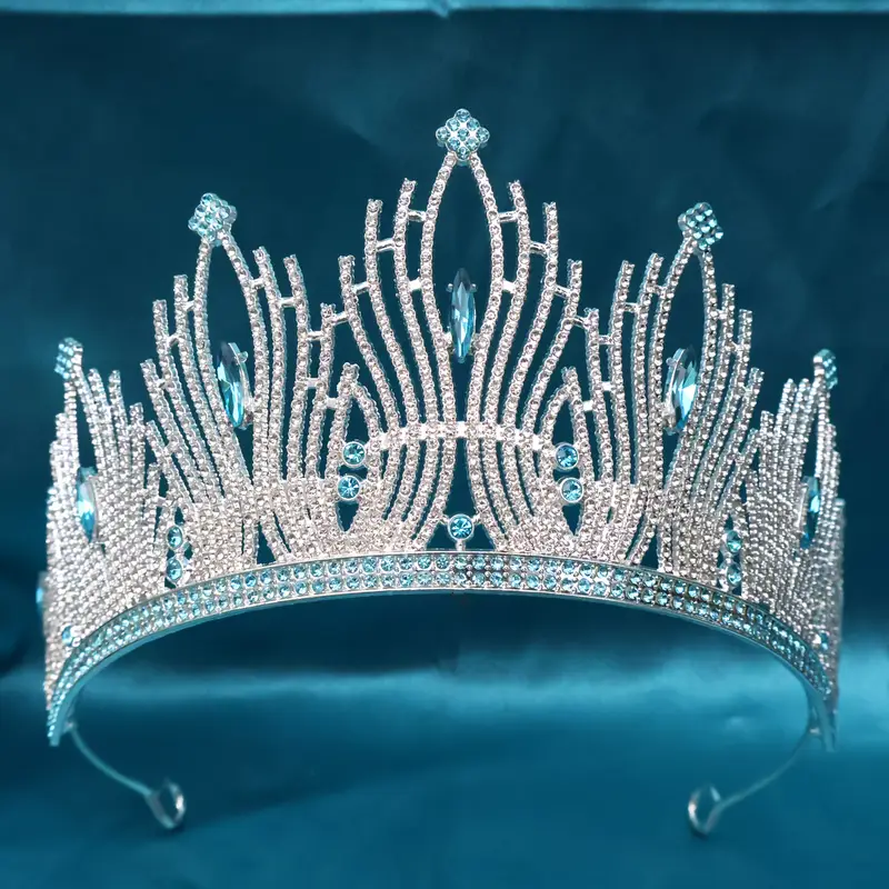 COROA Elegante Incrustada com Cristais AZUL E PRATA - Coroa de Noiva Luxuosa Inspirada em Fadas para em Liga de Zinco
