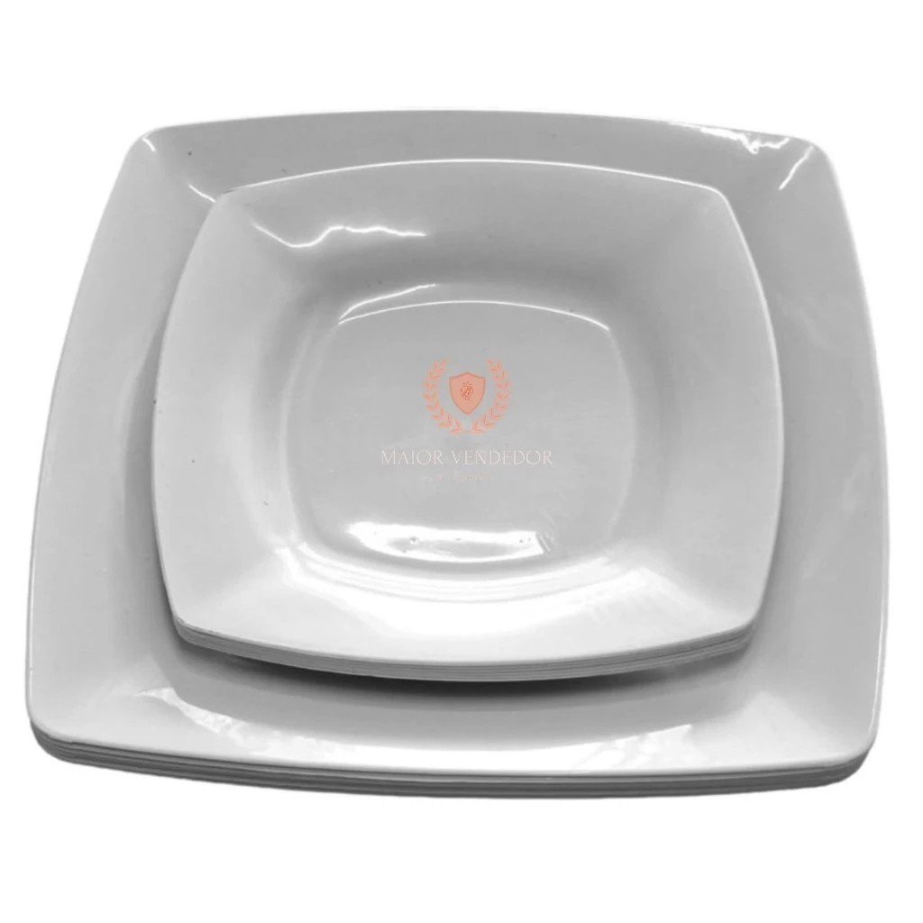 Kit 20 Pratos Quadrados 10 Pratos p/ Refeição + 10 Pratos p/ Sobremesa em Oferta na Shopee