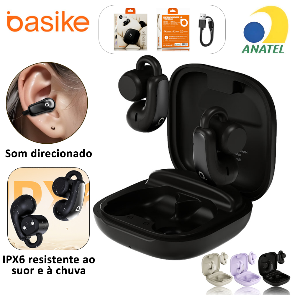 Basike Fone De Ouvido Bluetooth IPX6 Duracaode 8-10H Som Direcionado ENC Com Duplo Microfonepara