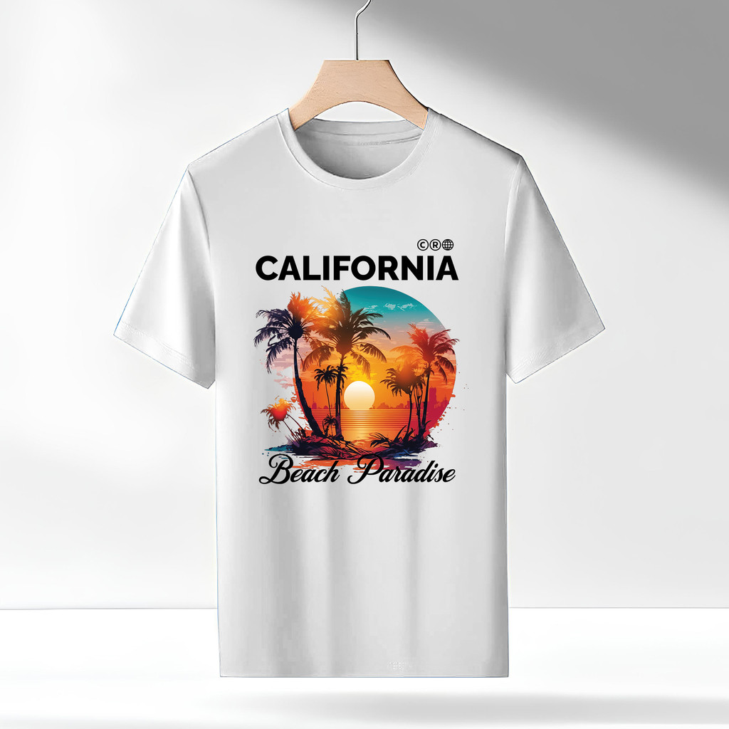 Camiseta Streetwear Masculina 100% Algodão Estampada California Beach Paradise Unissex Premium