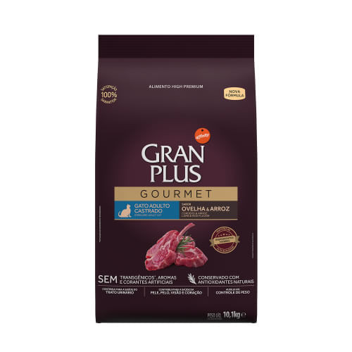 Ração Granplus Gourmet Gatos Adultos Castrados sabor Ovelha e Arroz 10,1kg