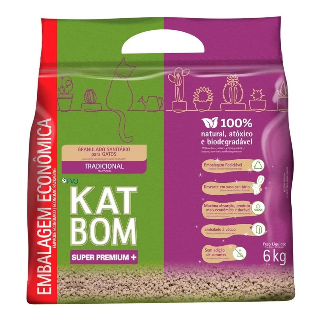 Granulado Sanitário Kat bom KATBOM Gatos Tradicional Econômico pra Gatos - 6kg