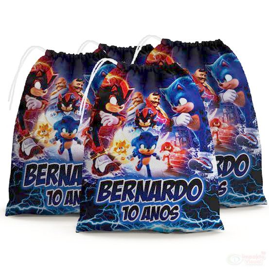 30 Sacolinhas Surpresa Personalizada Tecido Sonic 3 Filme (15x20)