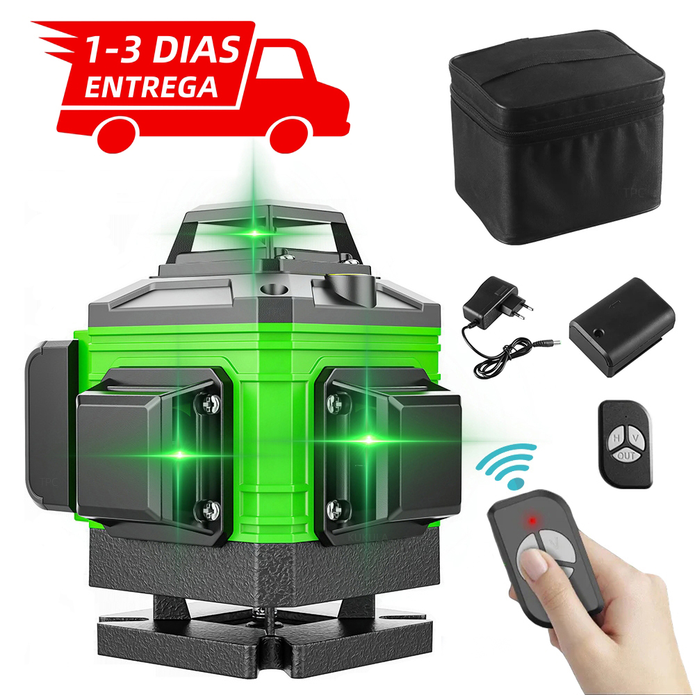 Nível Laser 8/12/16 Linhas Verde Com Controle Profissional 360º Recarregável