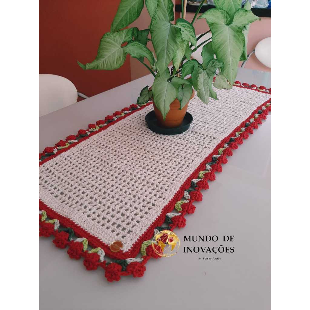 Trilho de Mesa de Crochê Tulipas - Caminho Centro de Mesa de Crochê Artesanato Tricô