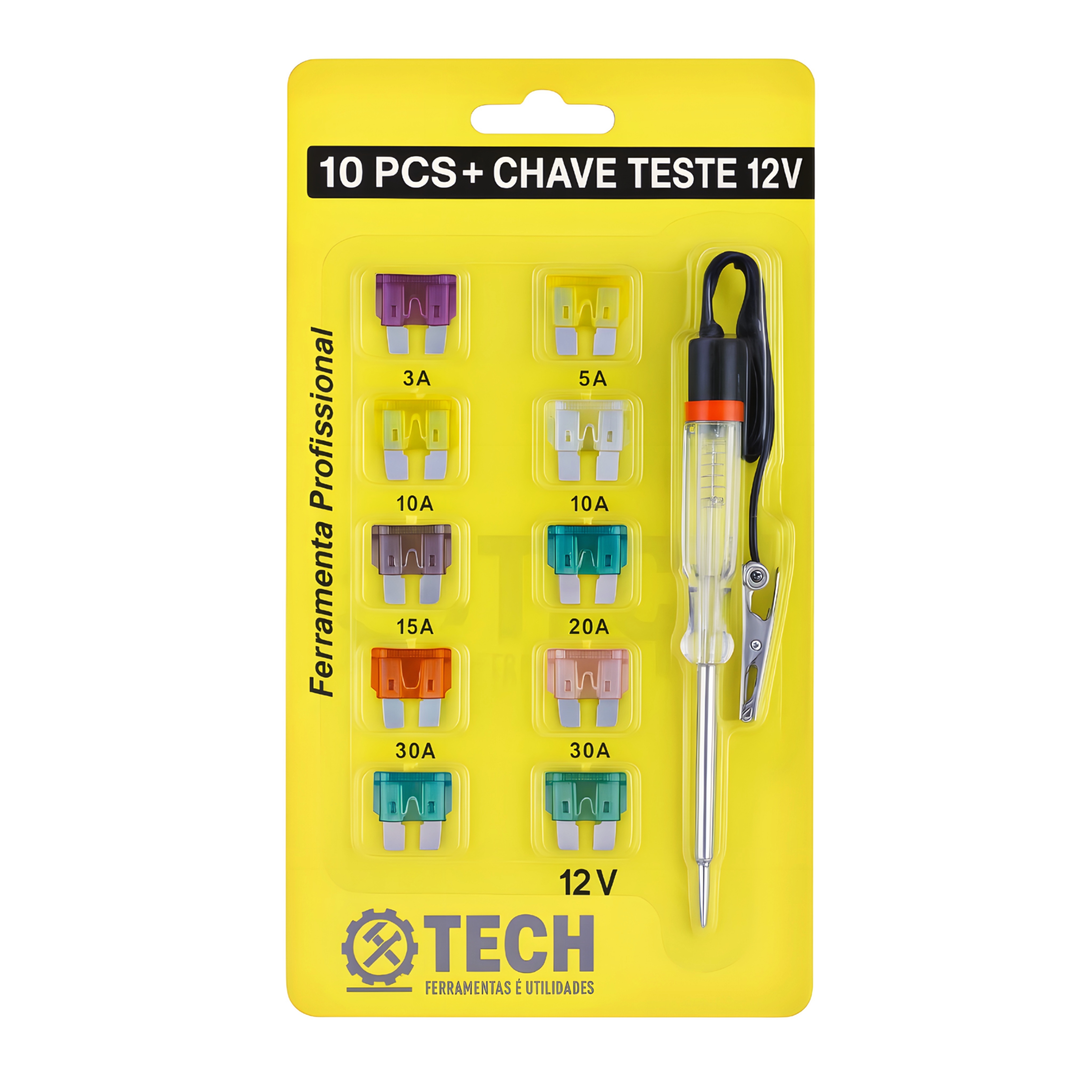 Kit elétrico 12 peças fusível carro automotivo com chave teste