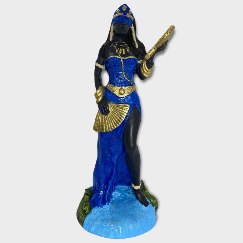 Imagem Orixa Oxum Azul Escultura Resina Estatua 25 Cm