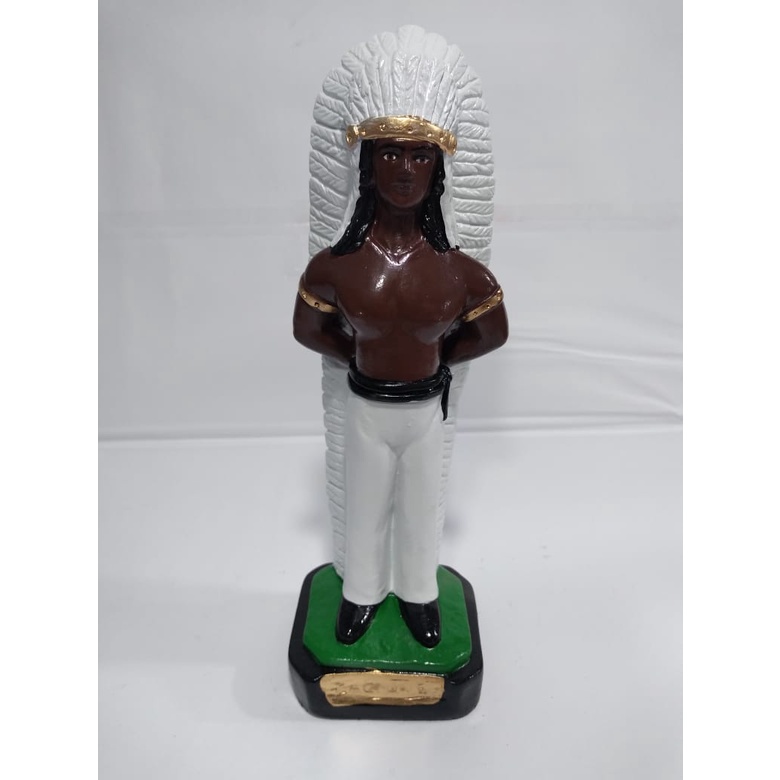 Imagem Caboclo Cacique Pena Branca Escultura Gesso 20 Cm