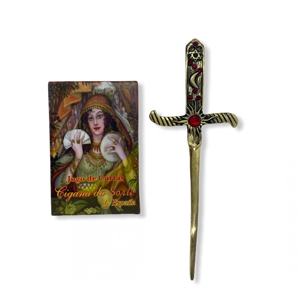 Kit Tarot Cigana da Sorte e Punhal Dourado