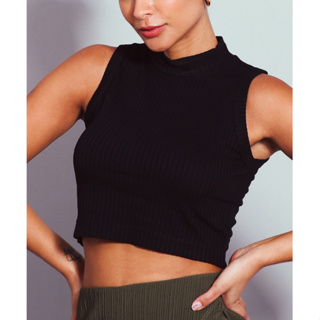 Cropped Feminino Gola Alta Regata Canelado Moda Elegante Fashion em Oferta na Shopee