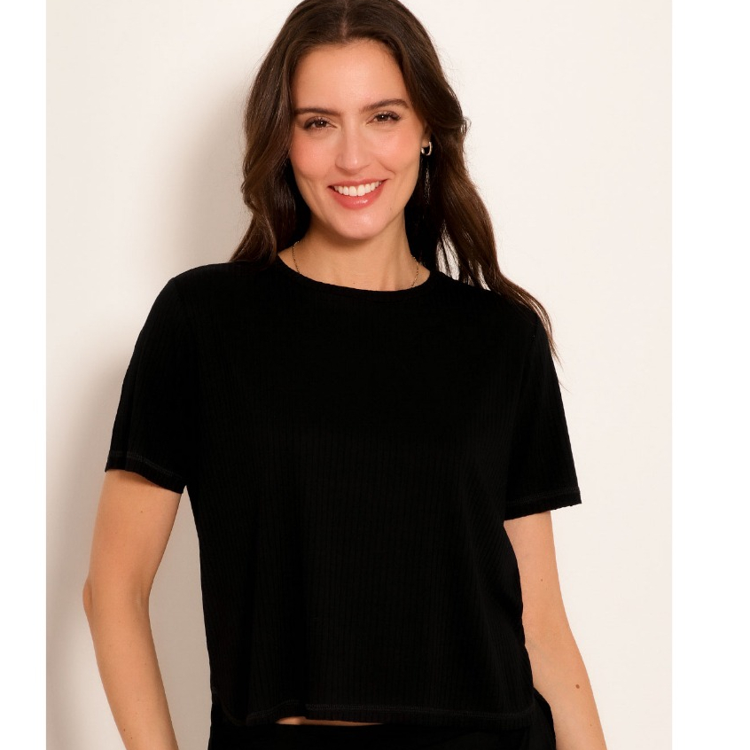 Detalhes do Camiseta Feminina  Canelada Moda Premium