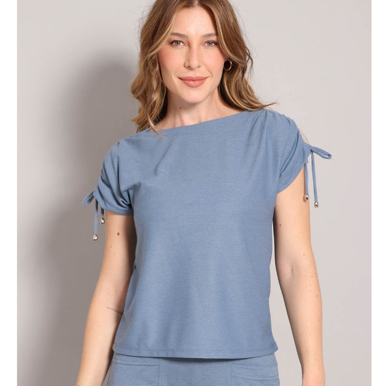 Camiseta Piquet Cordão De Ajuste No Ombro Linha Premium Confortável e Elegante em Oferta na Shopee