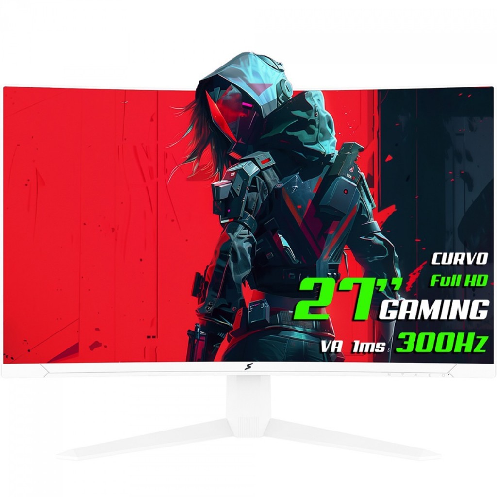 Monitor Gamer SuperFrame UltraX, 27 Pol, Curvo, Full HD, Fast VA, 1ms, 300Hz, Branco, FreeSync/G-Sync - Computers & Accessories