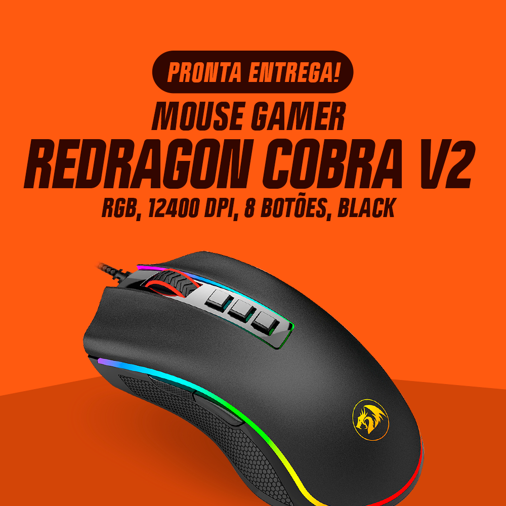 Mouse Gamer Redragon Cobra V2 RGB, 12400 DPI, 8 Botões Programáveis, Black, M711 V2 | Pronta Entrega | BR - Computers & Accessories