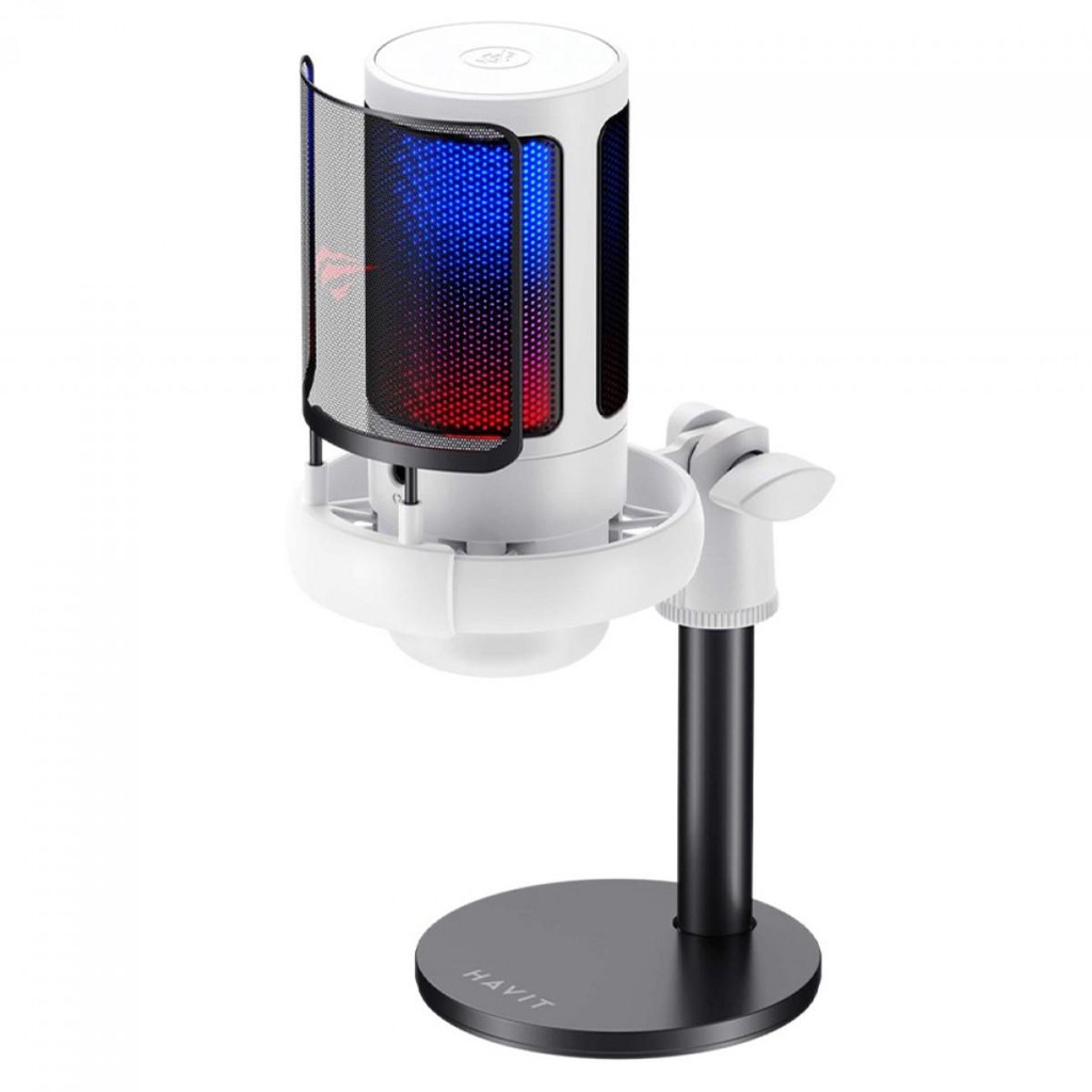 Microfone Gamer Havit Gamenote GK50W, RGB, USB, Branco - Audio