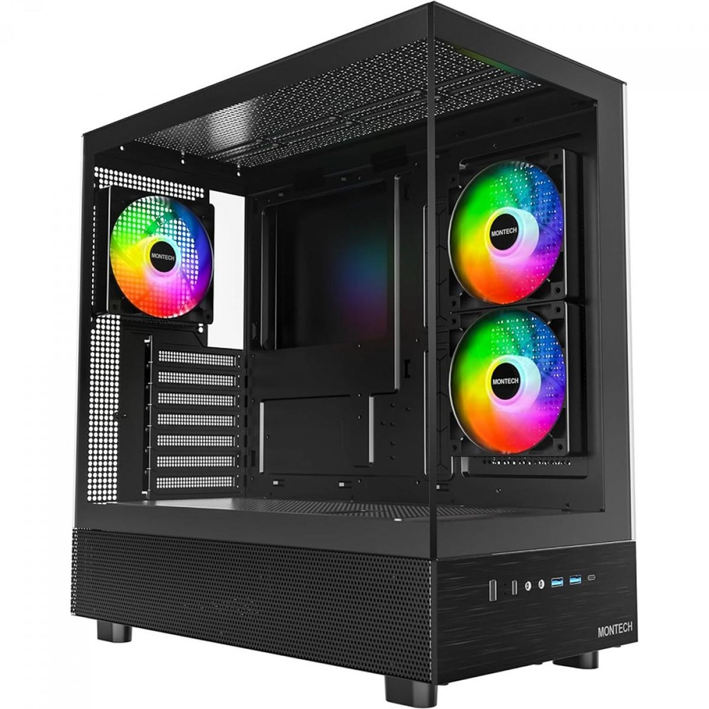 Gabinete Gamer Montech XR, Mid Tower, Black, ATX, Com 3 Fans, Vidro Temperado, XR (B) - Computers & Accessories