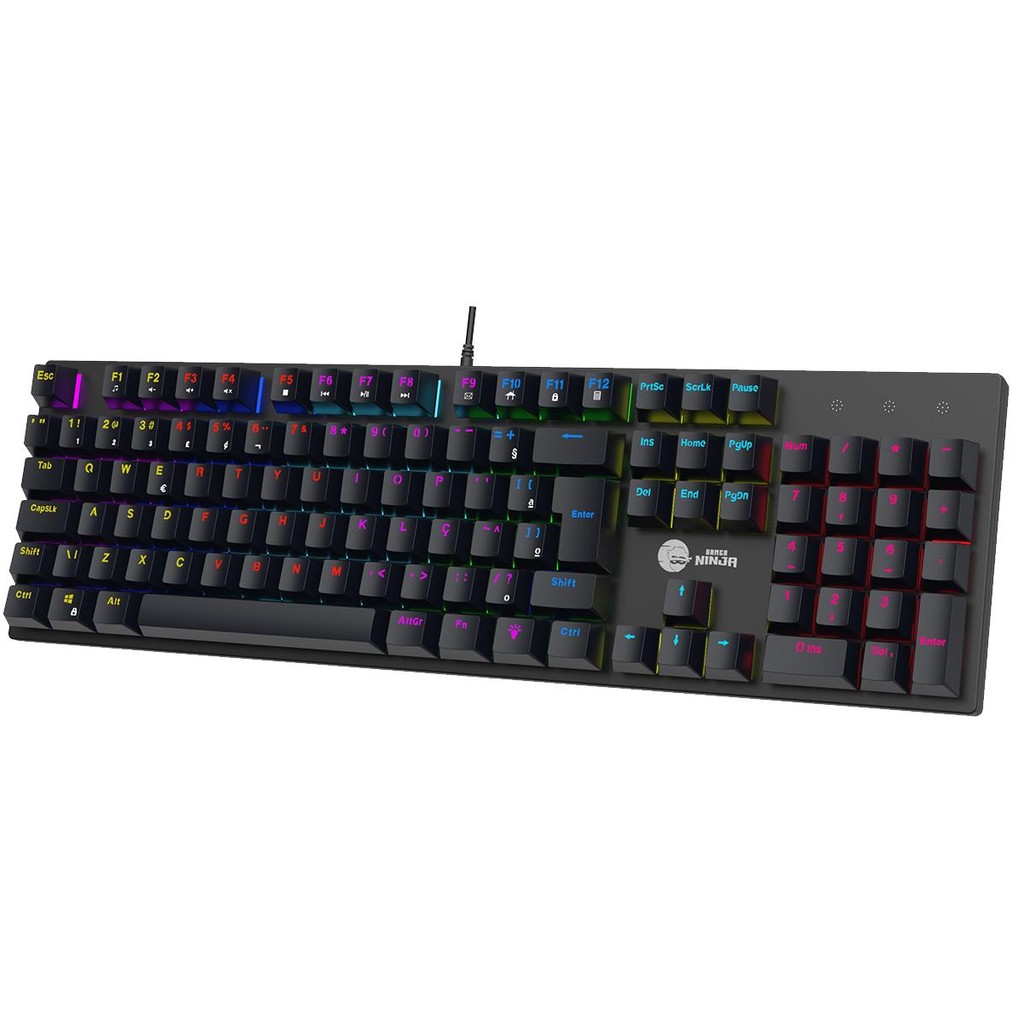 Teclado Mecânico Gamer Ninja Leap, Switch Blue, Rainbow, ABNT2, Black - detalhe