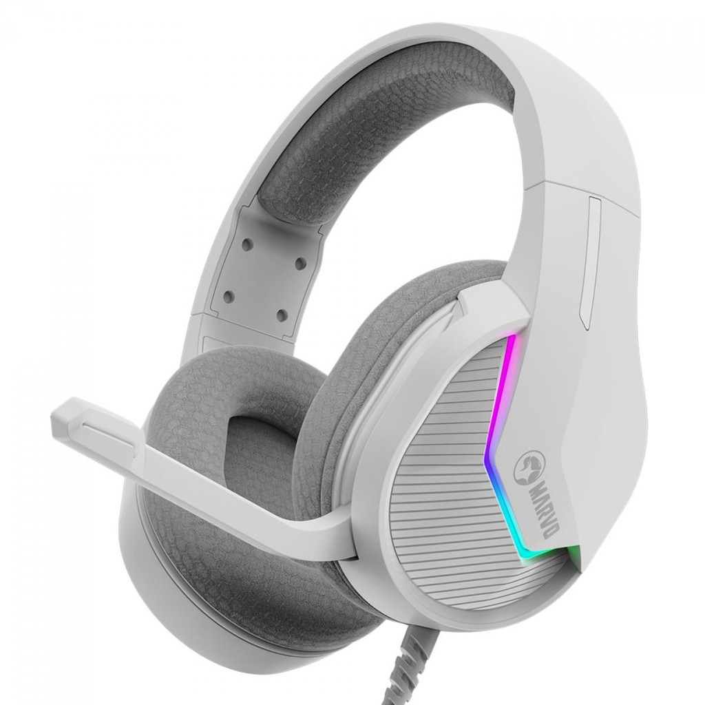 Headset Gamer Marvo, RGB, USB, Drivers de 50mm, White, H8618 WH - Audio
