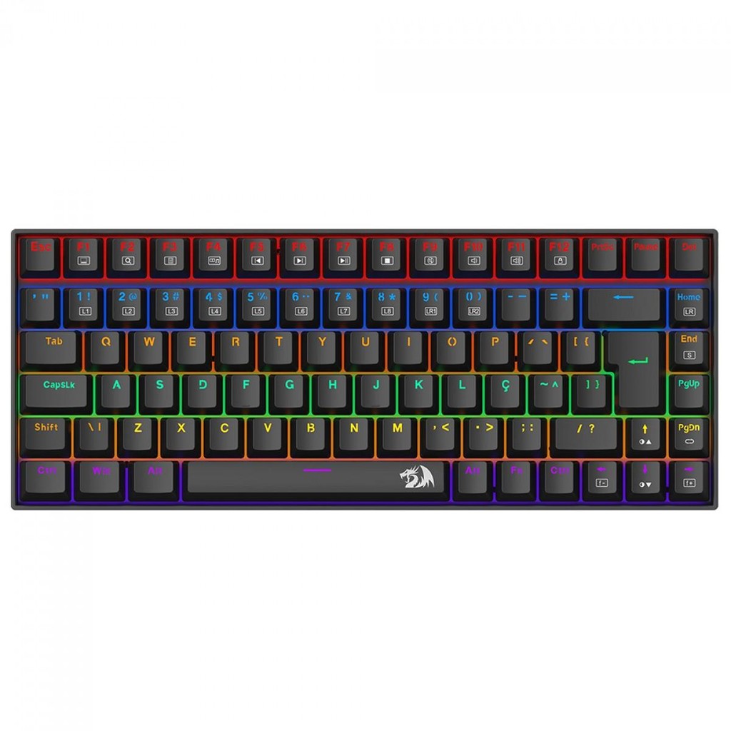 Teclado Gamer Mecânico Redragon Phantom Rainbow, USB, Switch Brown, ABNT2, 75%, Preto, K629-KB (PT-BROWN) - Computers & Accessories