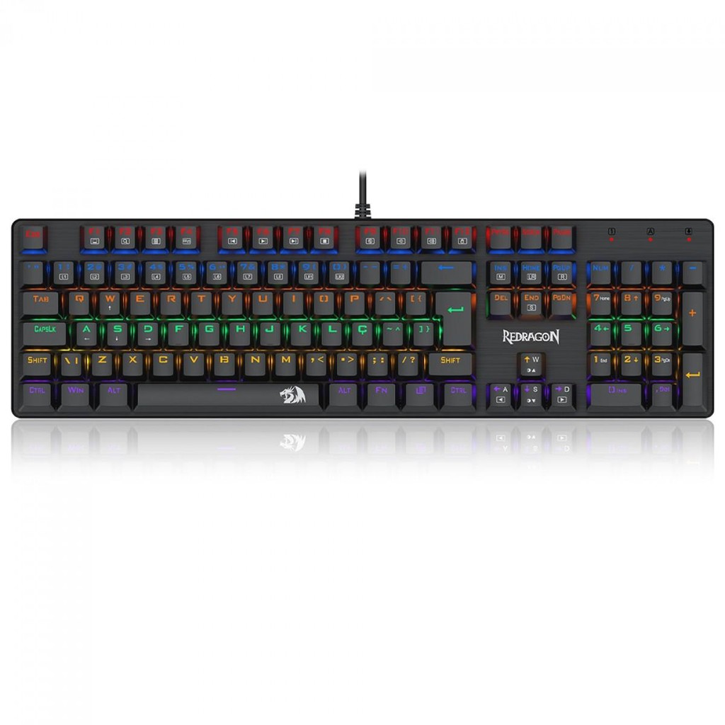 Teclado Mecânico Gamer Redragon Valheim Rainbow, Switch Brown, USB, ABNT2, Full-Size, Black, K608-R (PT-BROWN) - Computers & Accessories