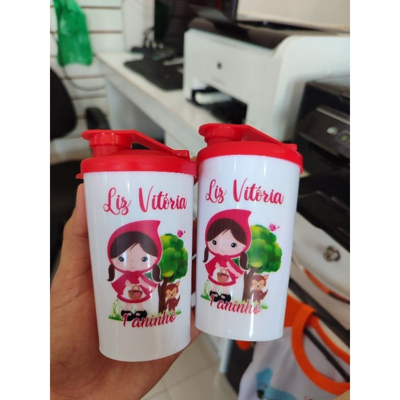 Kit c/ 30 unidades copos Long baby personalizados com tampa Sheik Tema A Chapeuzinho vermelho