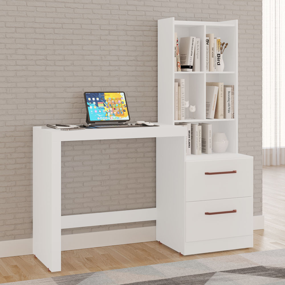 Escrivaninha Silvana 100% MDF Tuboarte 2 Gavetas 5 Nichos (Estilo Colméia) em Oferta na Shopee