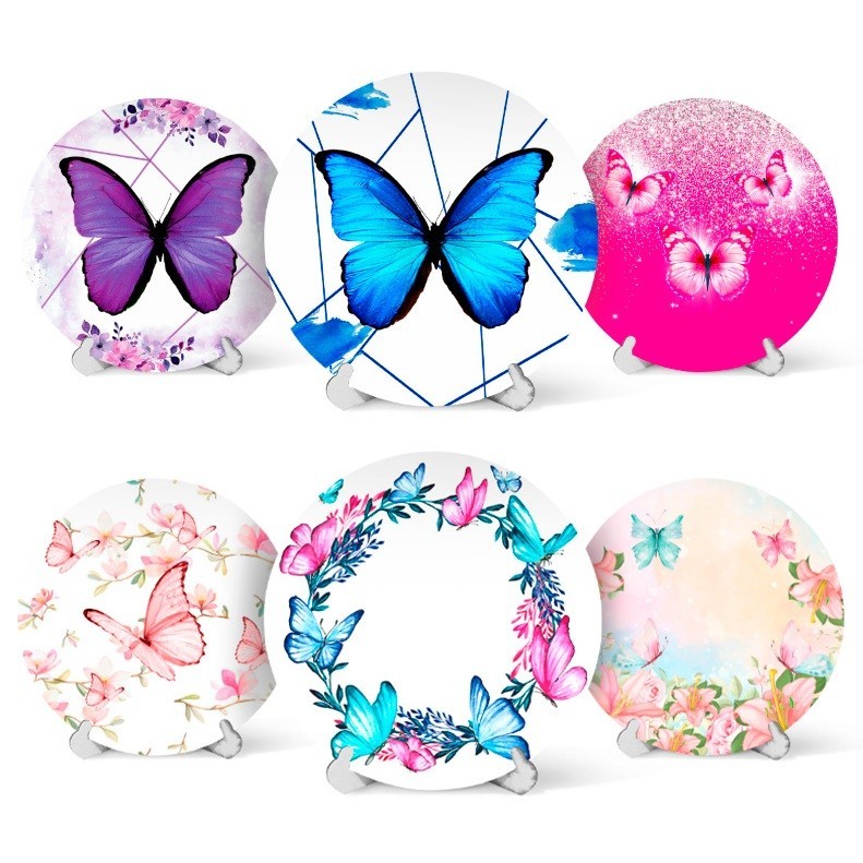 Capa Painel Redondo Mesa Borboletas Diversas Cores Sublimado C/ Elástico 50×50Cm