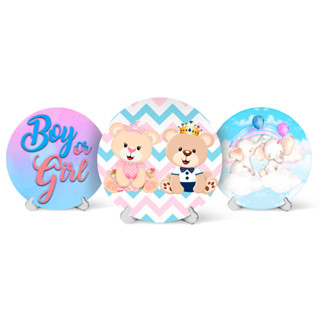 Capa Painel Redondo Mesa Chá de Revelação Urso Rei Ovelha Baby Sublimado C/ Elástico 50×50Cm em Oferta na Shopee