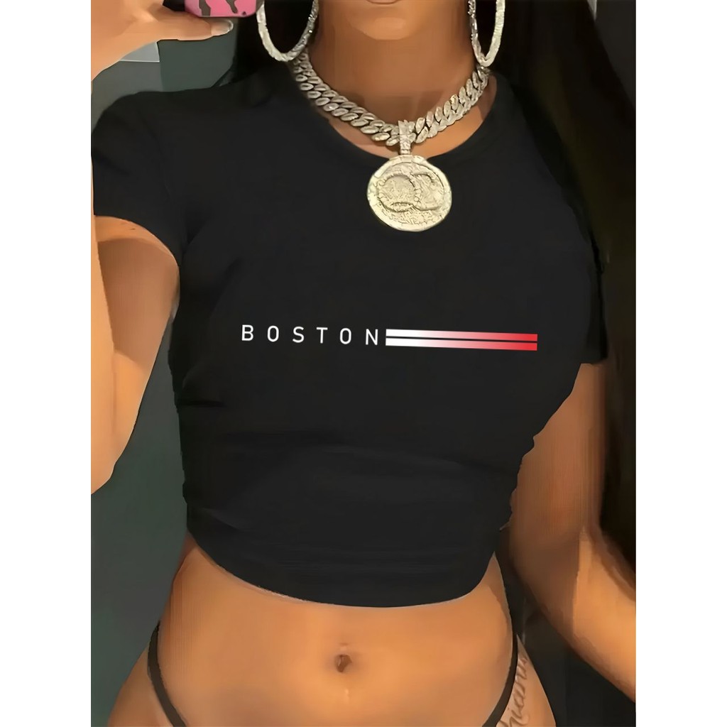 Blusa Slim Fit Babylook Babytee Manga Curta Suplex Compressão Ajuste Perfeito Estilosa Boston