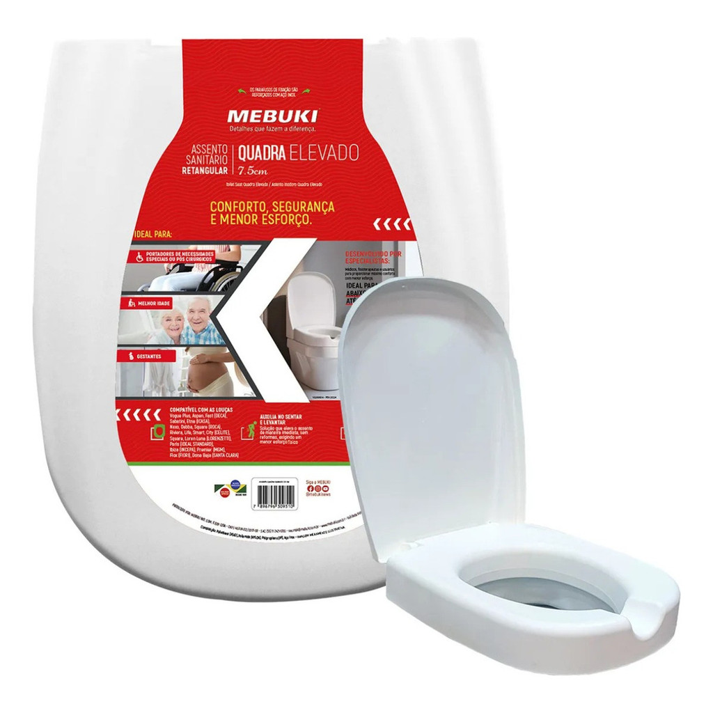 Assento Sanitário Idoso Elevado 7,5cm Retangular Fast Vaso Deca 1.6gpf 6.0lpf