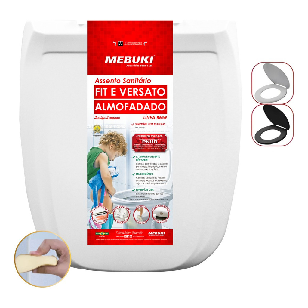 Assento Sanitário Almofadado Retangular Fit E Versato Vaso Celite 1.6gpf 6.0lpf