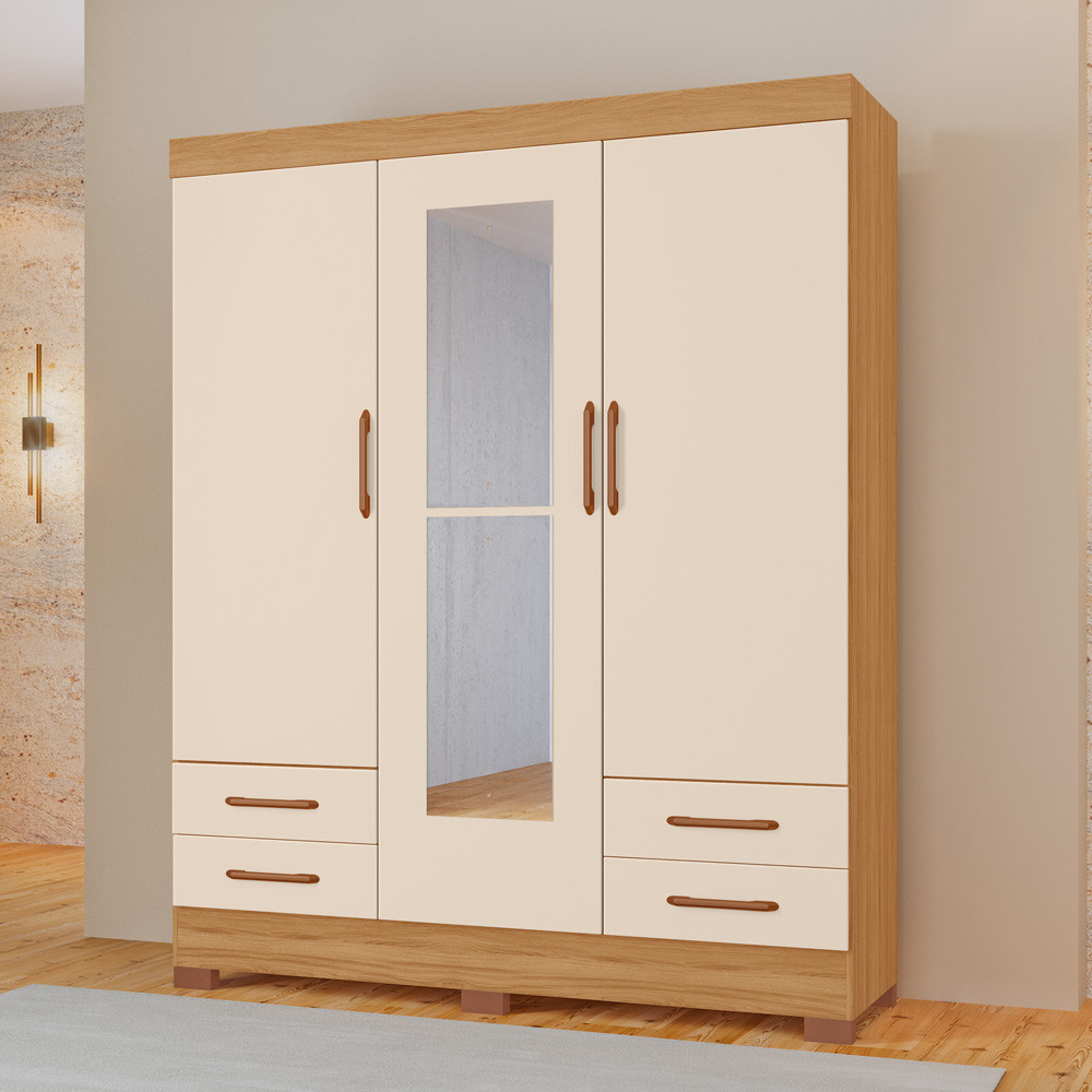Guarda-Roupas Belarus 100% MDF Tuboarte 3 Portar 4 Gavetas c/ Kit de Espelhos e Pés em Oferta na Shopee