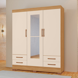 Guarda-Roupas Belarus 100% MDF Tuboarte 3 Portar 4 Gavetas c/ Kit de Espelhos e Pés em Oferta na Shopee